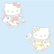 Hello Kitty flying in the blue sky with a friend