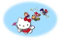 Hello Kitty flying in the sky with friends