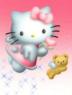 Hello Kitty flying with tedy bear with their angle wings