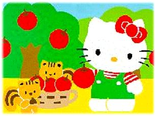 Hello Kitty holding an red apple