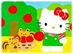 Hello Kitty holding an red apple