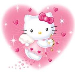 Hello Kitty as an angle with a big pinkish hearted background