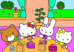 Hello Kitty eating lunch with friends